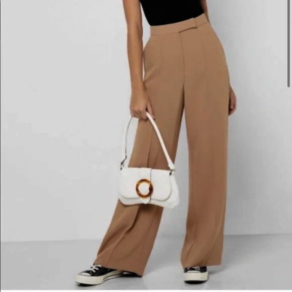 TOPSHOP Pintuck High Waist Wide Leg Camel Pants